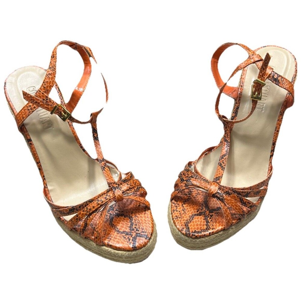 Colin Stuart‎ Snake Print Espadrille Wedge Sandals Orange Ankle Strap Heels 8.5